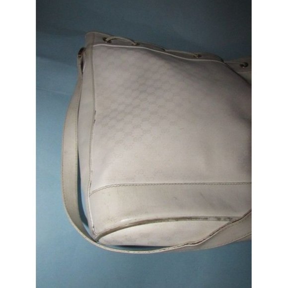 Gucci Cross Body Bucket Purse White Small G Logo Print Coated Canvas And Leather - Picture 8 of 12